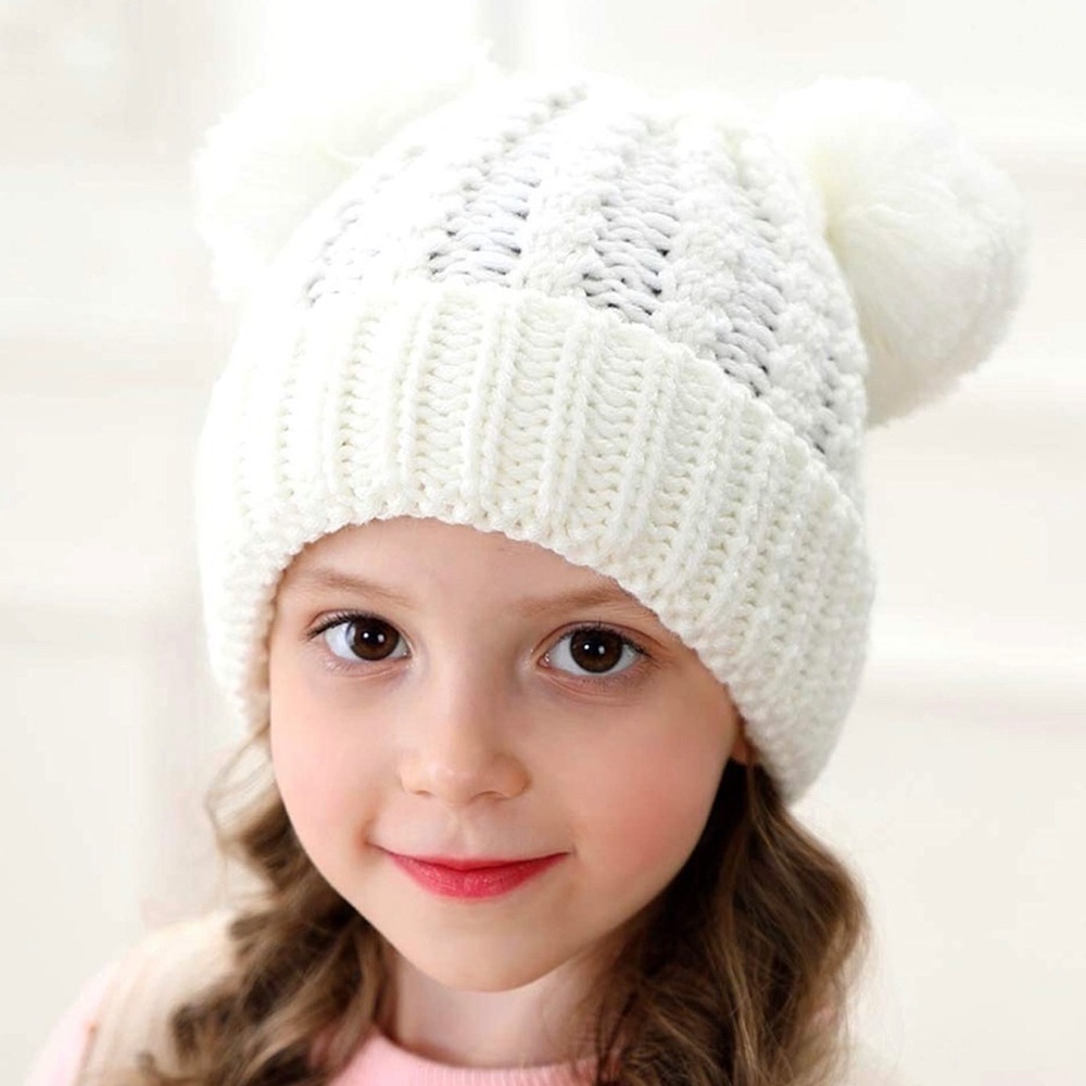 White toddler Pom ball winter hat